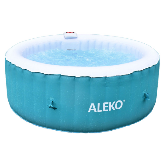Aleko Round Inflatable Jetted Hot Tub with Cover 4 Person 210 Gallon Light Blue and White HTIR4GRW-AP