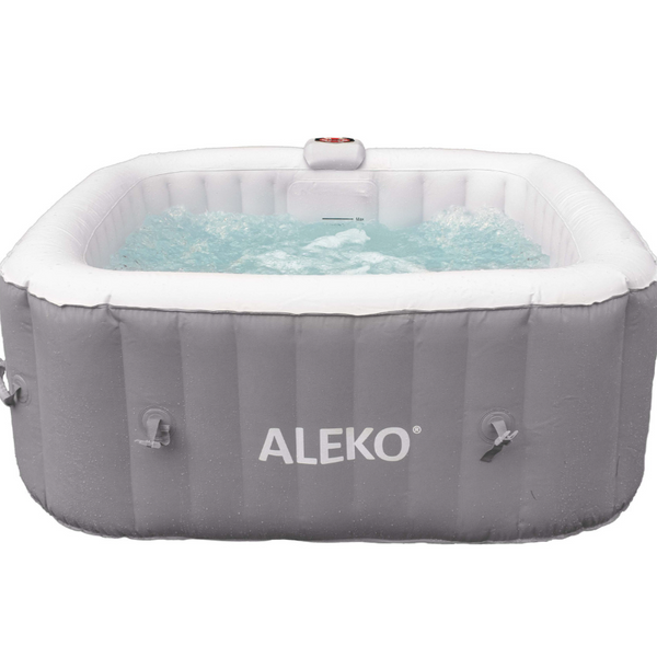 Aleko Square Inflatable Jetted Hot Tub with Cover 4 Person 160 Gallon Gray HTISQ4WHGY-AP