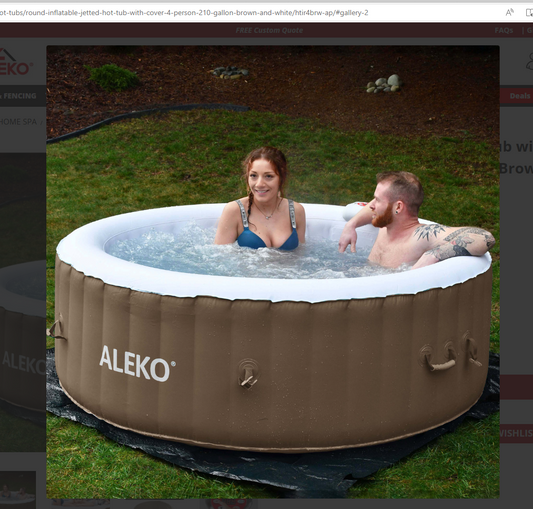 Aleko Round Inflatable Jetted Hot Tub with Cover 4 Person 210 Gallon Brown and White HTIR4BRW-AP