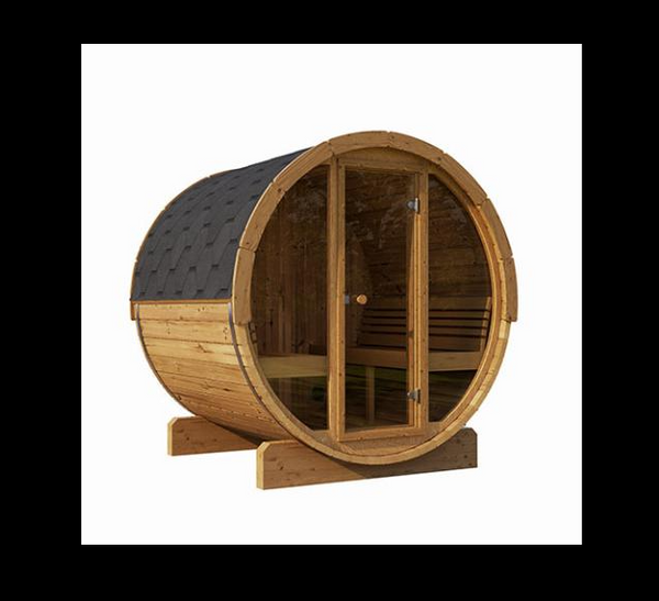 SaunaLife Model E7G 4 Person Outdoor Sauna Barrel Glass Front SL-MODELE7G
