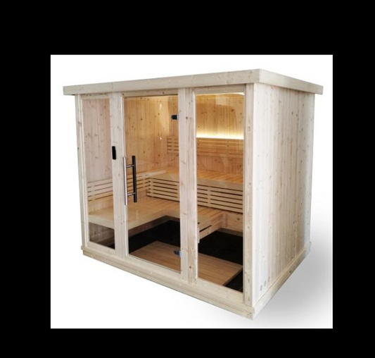 SaunaLife Model X7 Indoor Home Sauna XPERIENCE Series Indoor Sauna DIY Kit w/LED Light System, Up to 6-Person| Spruce|79" x 62" x 79" SL-MODELX7