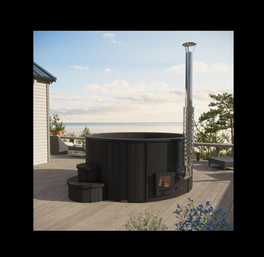 SaunaLife Model S4B Wood-Fired Hot Tub Soak-Series Home Wood-Burning Hot Tub| Black| Up to 6 Persons