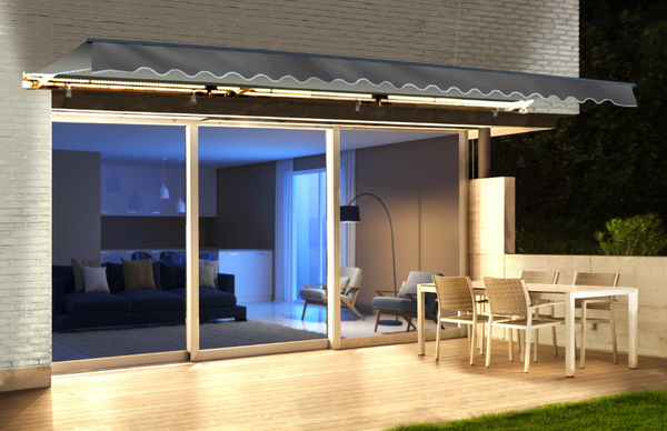 Aleko | Half Cassette Motorized Retractable LED Luxury Patio Awning | 12 x 10 Feet | Gray | AWCL12X10GY80-AP