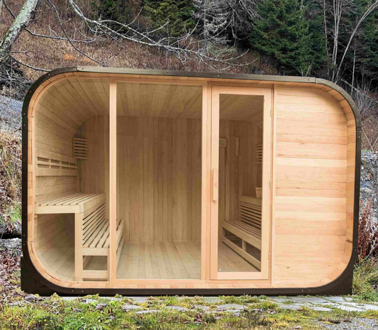Aleko | Canadian Hemlock Traditional Outdoor Sauna | 8 kW UL Certified Electric Harvia Heater | Asphalt Roofing | 8 Person | SHEM8BLK-AP