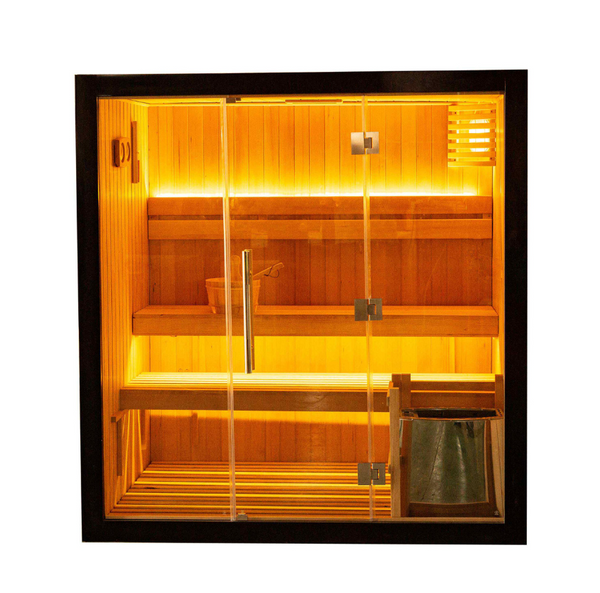 Aleko | Canadian Hemlock Traditional Indoor Sauna | 4.5 kW UL Certified Electric Harvia Heater | Black Finish | 4 Person | STHE4BLK-AP