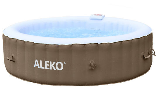 Aleko | Round Inflatable Jetted Hot Tub with Cover | 6 Person - 265 Gallon | Brown | HTIR6GYBR-AP