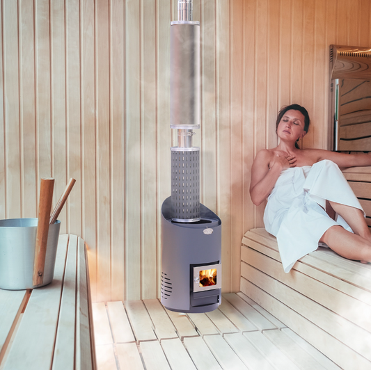 Aleko | Wood Burning Sauna Heater and Chimney Kit | Curved Modern Style | Equivalent to 9-15 kW Electric Heater | KITSTV2-AP