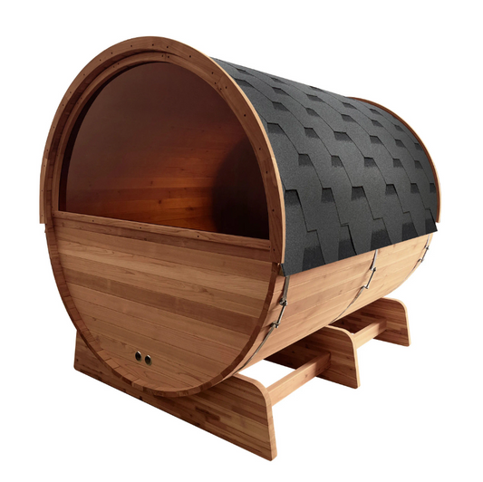 Aleko | Red Cedar Barrel Sauna with Panoramic Window | 8 kW UL Certified KIP Harvia Heater | 6-8 Person  | SB8CEDAR-AP