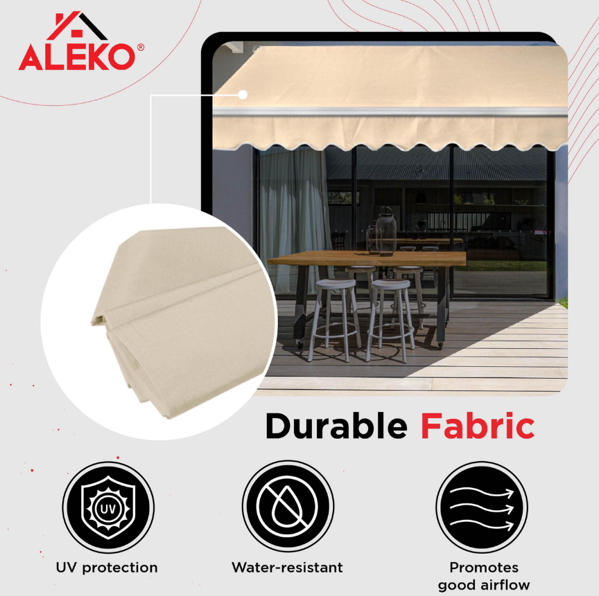 Aleko | Half Cassette Motorized Retractable LED Luxury Patio Awning | 20 x 10 Feet | Ivory | AWCL20X10IVOR29-AP