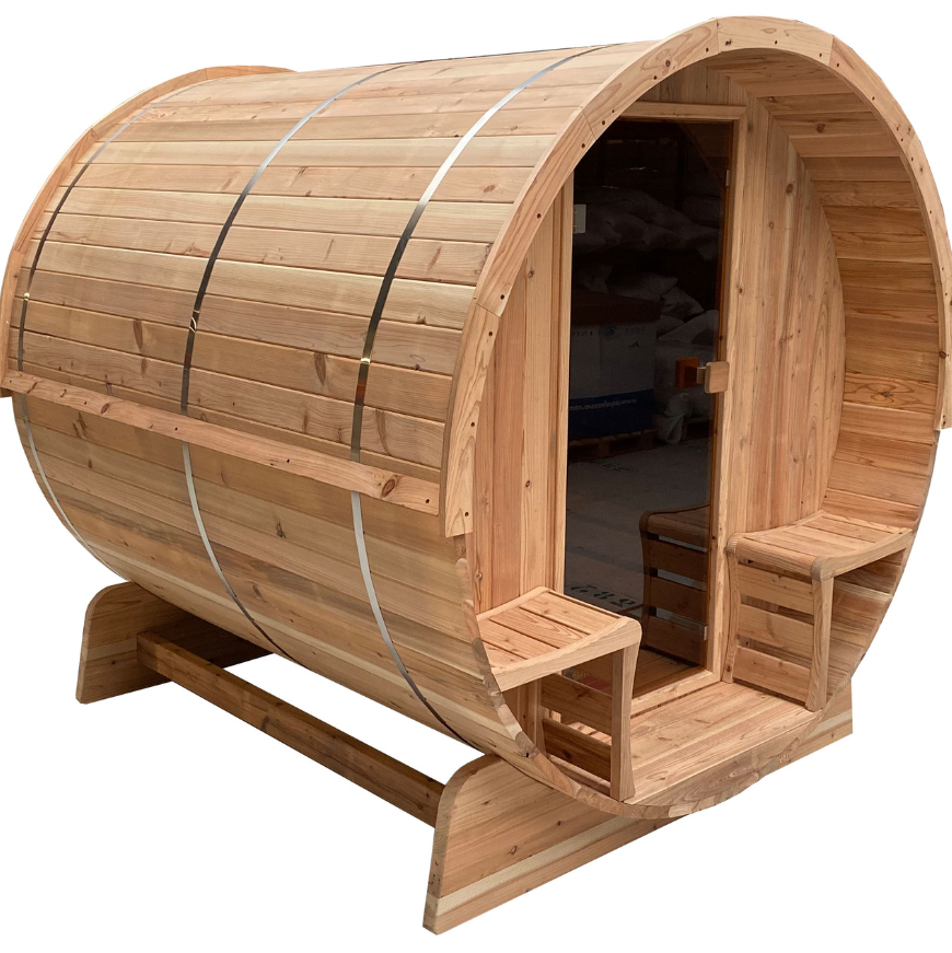 Aleko Outdoor Rustic Cedar Barrel Steam Sauna Front Porch Canopy SB4CED-AP